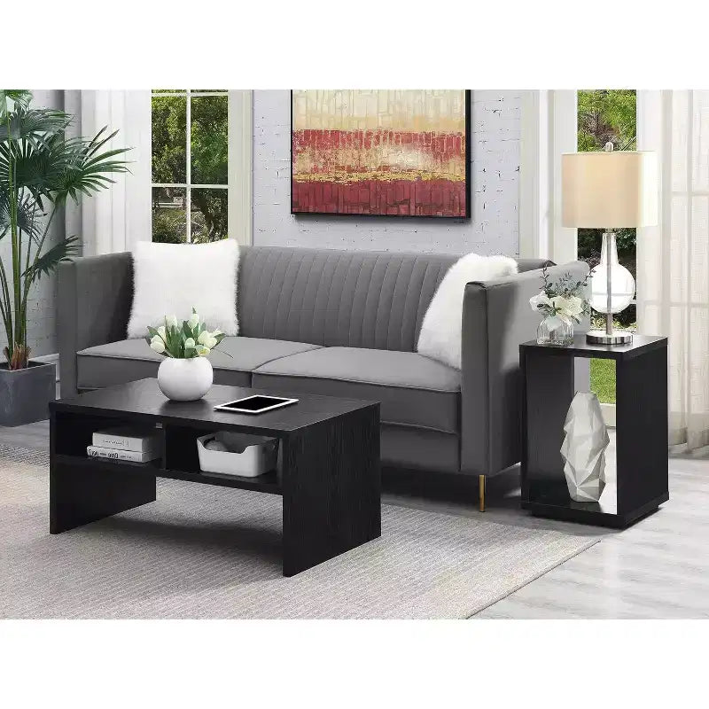 HomeStock Tavolino da Salotto Rettangolare Nero in Legno, 66 cm H, 1 Pezzo