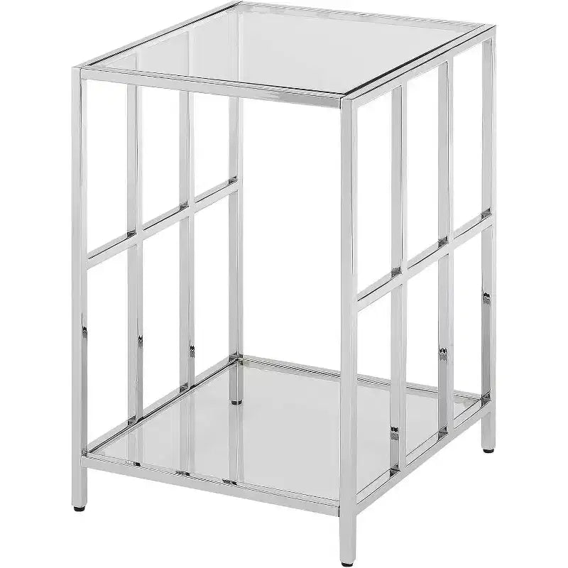 HomeStock Tavolino da Salotto Rettangolare in Vetro Colore Argento Altezza 24 pollici 1 pezzo