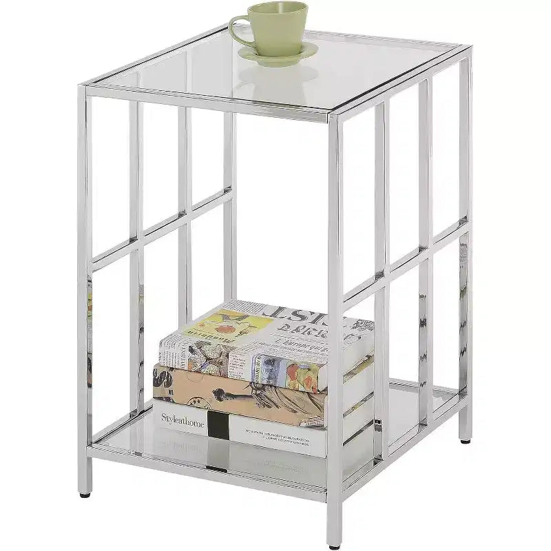 HomeStock Tavolino da Salotto Rettangolare in Vetro Colore Argento Altezza 24 pollici 1 pezzo