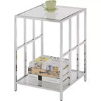 HomeStock Tavolino da Salotto Rettangolare in Vetro Colore Argento Altezza 24 pollici 1 pezzo