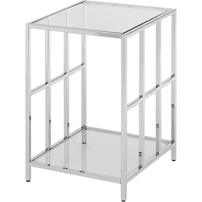 HomeStock Tavolino da Salotto Rettangolare in Vetro Colore Argento Altezza 24 pollici 1 pezzo