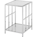 HomeStock Tavolino da Salotto Rettangolare in Vetro Colore Argento Altezza 24 pollici 1 pezzo