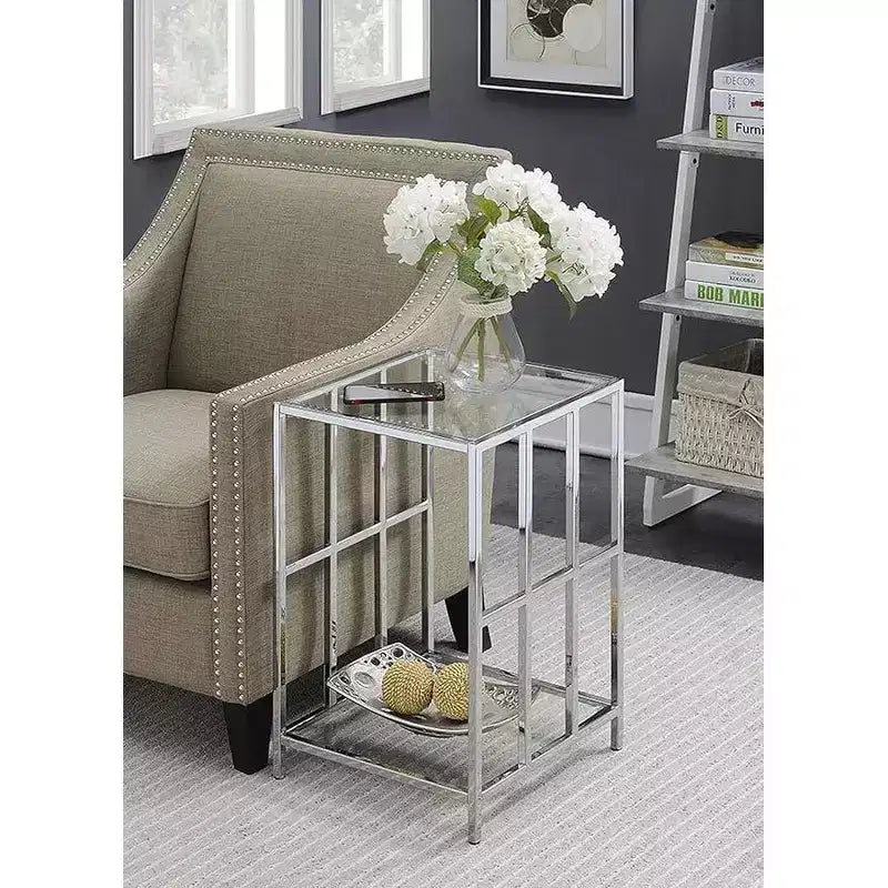 HomeStock Tavolino da Salotto Rettangolare in Vetro Colore Argento Altezza 24 pollici 1 pezzo
