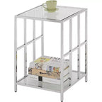 HomeStock Tavolino da Salotto Rettangolare in Vetro Colore Argento Altezza 24 pollici 1 pezzo