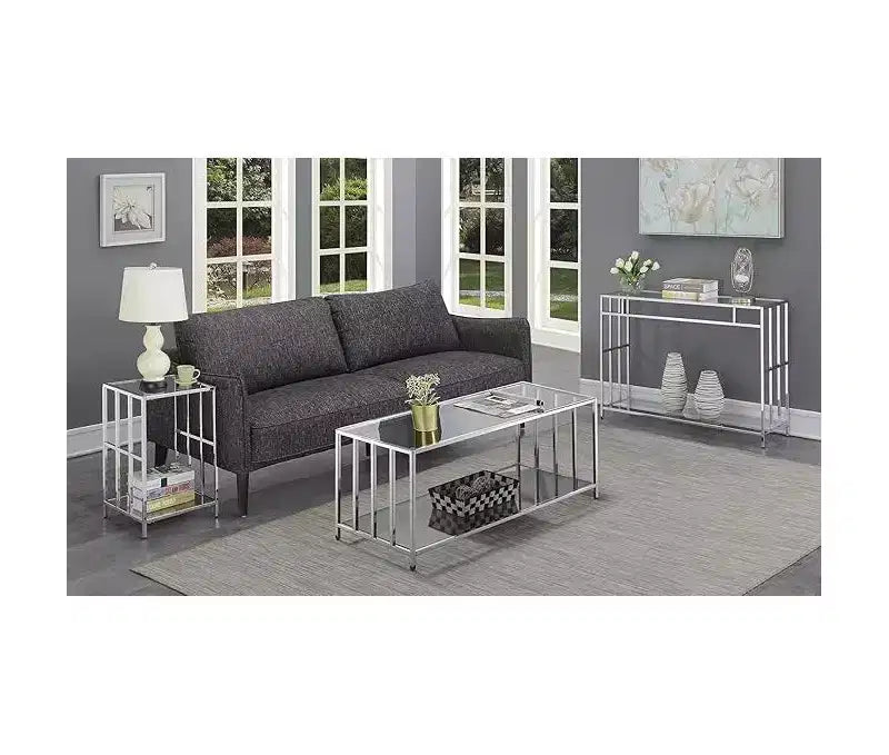 HomeStock Tavolino da Salotto Rettangolare in Vetro Colore Argento Altezza 24 pollici 1 pezzo