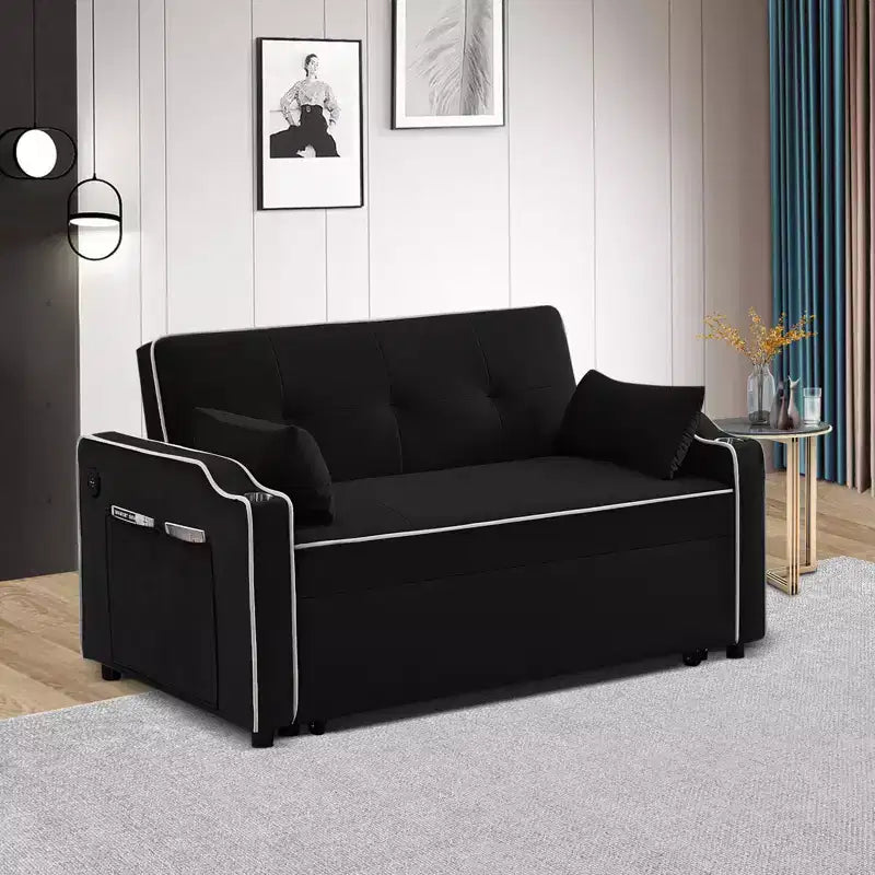 Divano letto GustoWave con porta, divano letto matrimoniale in velluto convertibile 3-in-1 moderno, con schienale regolabile, nero