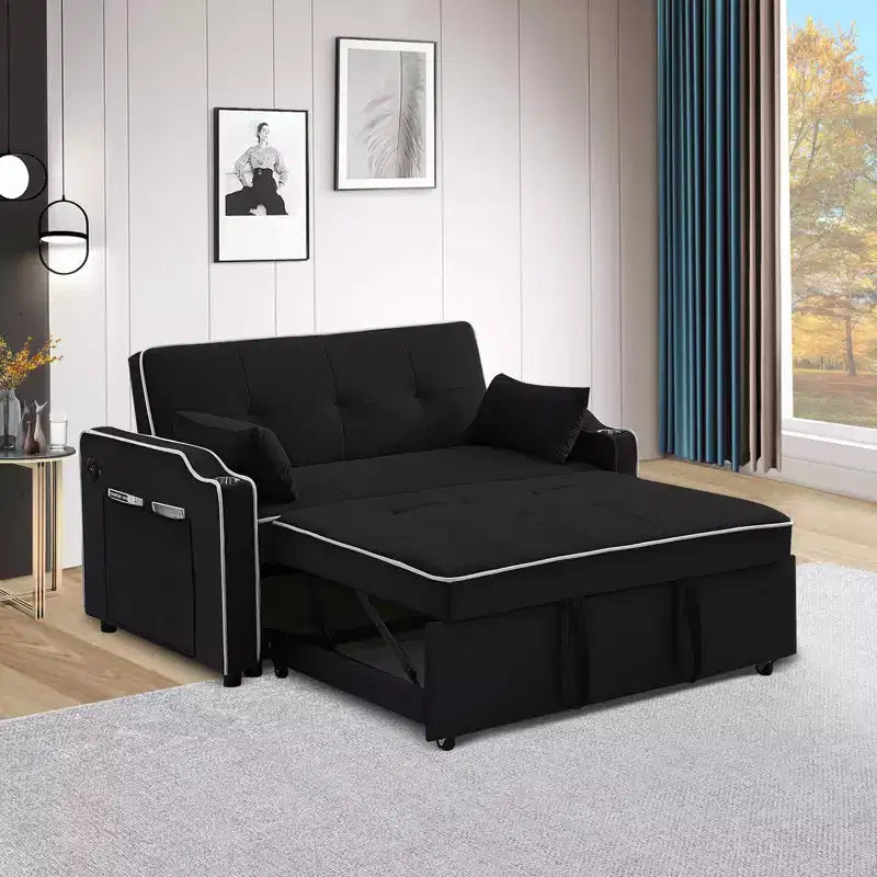 Divano letto GustoWave con porta, divano letto matrimoniale in velluto convertibile 3-in-1 moderno, con schienale regolabile, nero