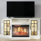 Coolmee 3 Sided Glass Electric Fireplace TV Stand for TVs Up to 65, Media Console with LED Light, Glass Door, Storage, Entertainment Center