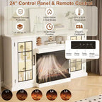 Mobile TV con camino elettrico Coolmee a 3 lati in vetro per TV fino a 65", console multimediale con luci LED, ante in vetro, contenitore, centro di intrattenimento