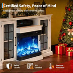 Mobile TV con camino elettrico Coolmee a 3 lati in vetro per TV fino a 65", console multimediale con luci LED, ante in vetro, contenitore, centro di intrattenimento