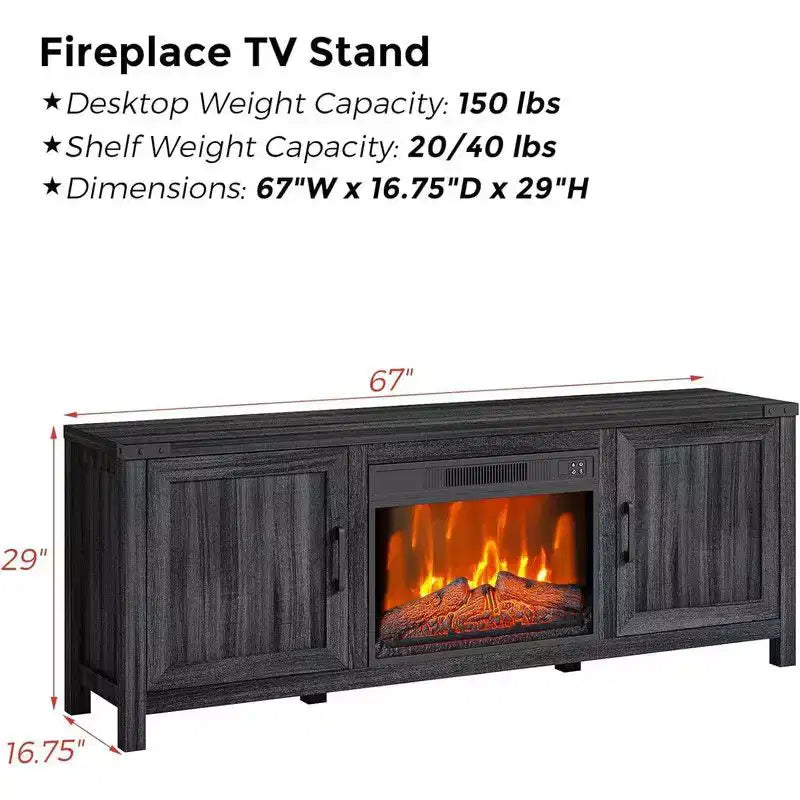 Mobile TV con camino elettrico Coolmee per TV fino a 67", mobile per intrattenimento multimediale con camino inserto a 23 colori regolabili, telecomando e timer