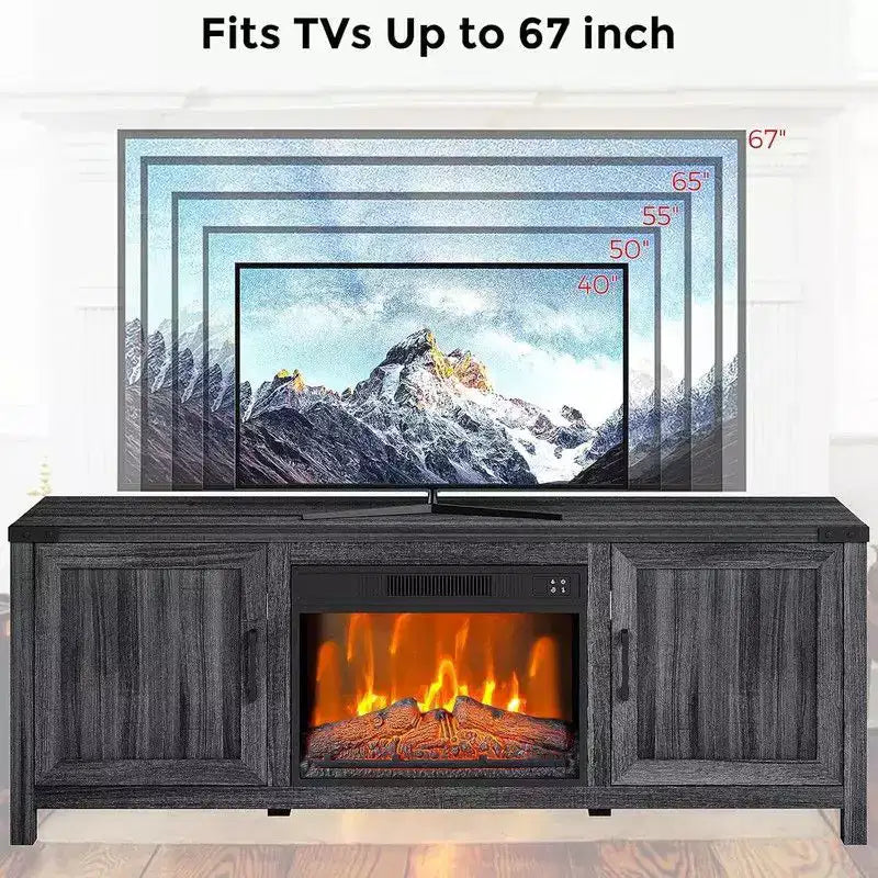Mobile TV con camino elettrico Coolmee per TV fino a 67", mobile per intrattenimento multimediale con camino inserto a 23 colori regolabili, telecomando e timer