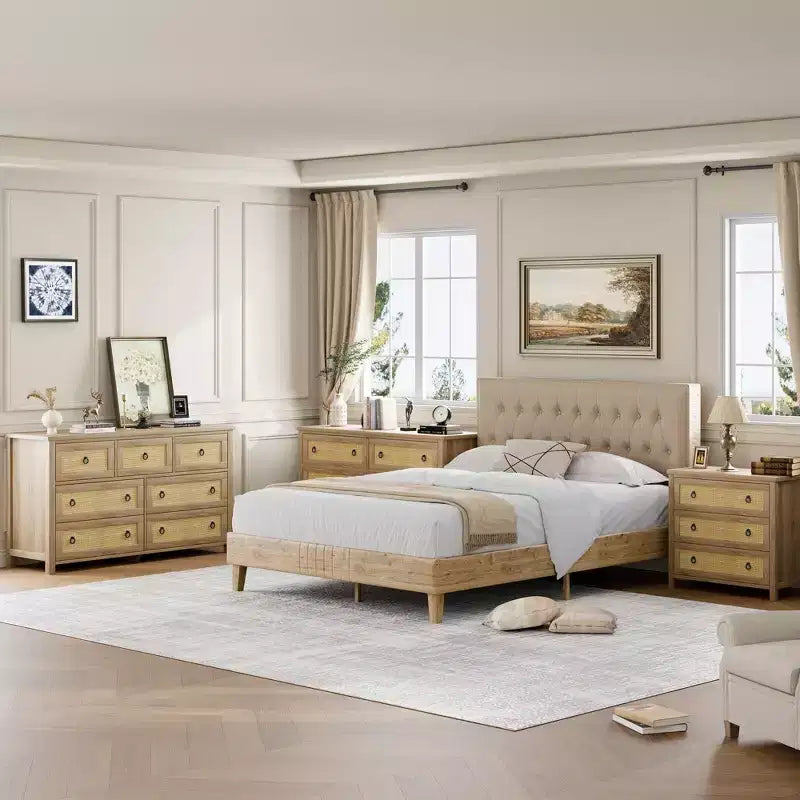 Cassettiera a 7 cassetti per camera da letto, cassettiera in rattan larga 54'', cassettiera con armadietto per vestiti, organizer per cassetti