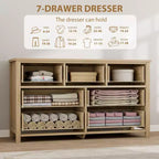 Cassettiera a 7 cassetti per camera da letto, cassettiera in rattan larga 54'', cassettiera con armadietto per vestiti, organizer per cassetti