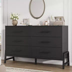 6 Drawer Dresser for Bedroom, 52W Wooden Chest of Drawers with Metal Legs, Clothes Storage Organizer, Dresser TV Stand for Hallway