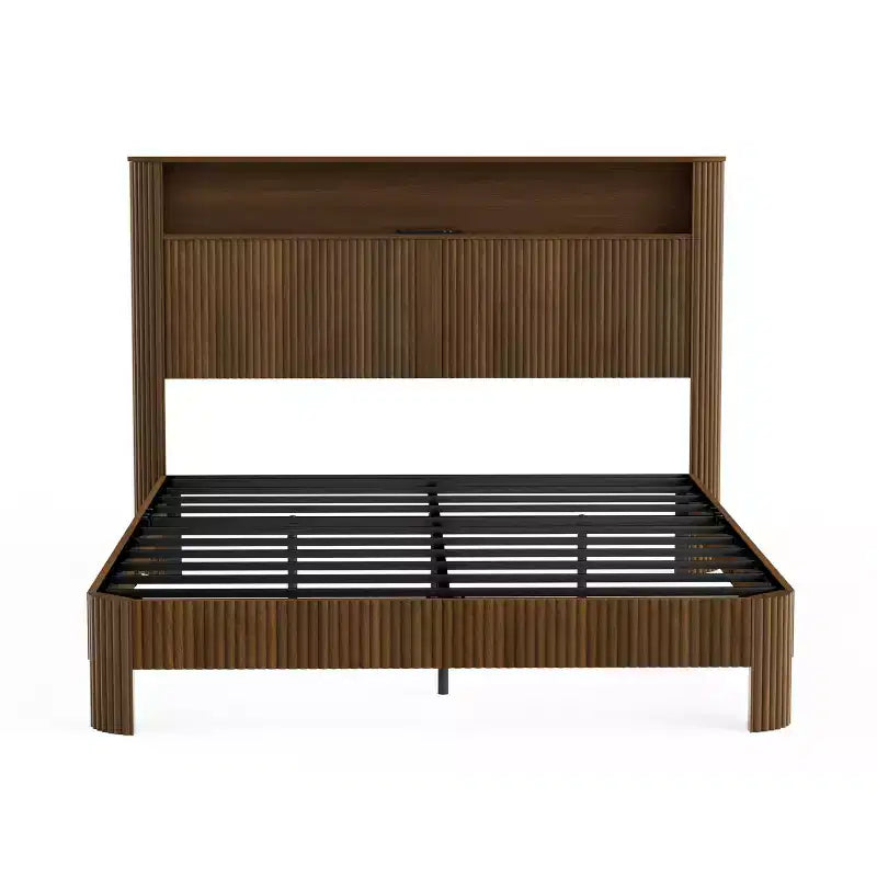 ModernLuxe Struttura Letto Matrimoniale/Una Piazza e Mezza XL con Testiera Contenitore, Stazione di Ricarica Integrata, Design Onde, Supporto Silenzioso