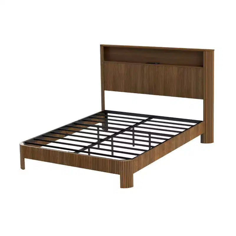 ModernLuxe Struttura Letto Matrimoniale/Una Piazza e Mezza XL con Testiera Contenitore, Stazione di Ricarica Integrata, Design Onde, Supporto Silenzioso