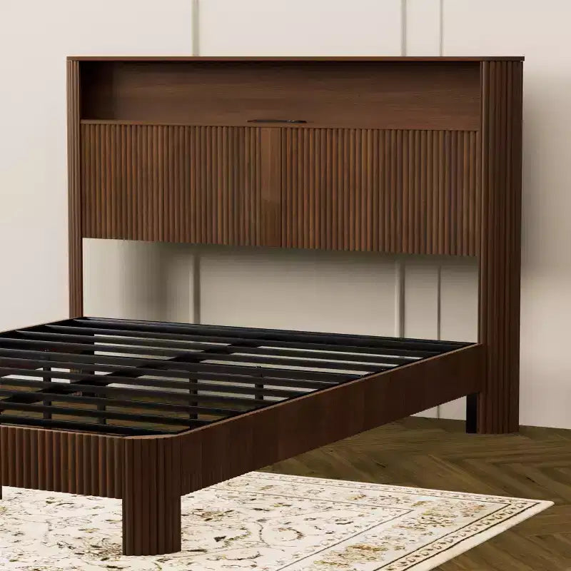 ModernLuxe Struttura Letto Matrimoniale/Una Piazza e Mezza XL con Testiera Contenitore, Stazione di Ricarica Integrata, Design Onde, Supporto Silenzioso