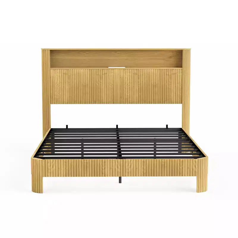 ModernLuxe Struttura Letto Matrimoniale/Una Piazza e Mezza XL con Testiera Contenitore, Stazione di Ricarica Integrata, Design Onde, Supporto Silenzioso