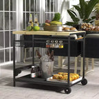 Carrello da bar per esterni NAYSAYE con ruote, maniglia laterale, cesti e portabottiglie, legno naturale, 38.4*25.6*31.9