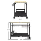 Carrello da bar per esterni NAYSAYE con ruote, maniglia laterale, cesti e portabottiglie, legno naturale, 38.4*25.6*31.9