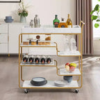 NAYSAYE Carrello Bar a 6 Ripiani, Carrello da Portata Mobile in Stile Retrò con Portabottiglie e Portabicchiere per Cucina e Sala da Pranzo, Oro, 35.63*13.98*40.35