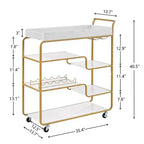 NAYSAYE Carrello Bar a 6 Ripiani, Carrello da Portata Mobile in Stile Retrò con Portabottiglie e Portabicchiere per Cucina e Sala da Pranzo, Oro, 35.63*13.98*40.35