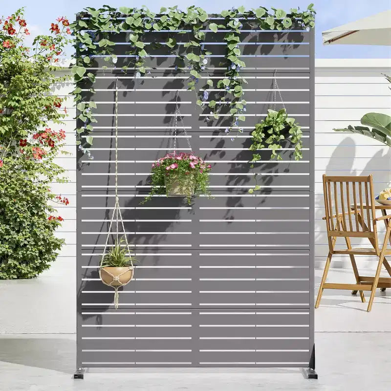MAYEERTY 7247 in Metal Outdoor Patio Privacy Screen Freestanding Room Divider Partition for Indoor, White
