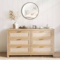 6 Drawer Rattan Dresser for Bedroom, Boho Modern Wood Dressers Chest with Ample Storage, 6-Drawer Chest of Drawers for Closet & Living Room, Natural