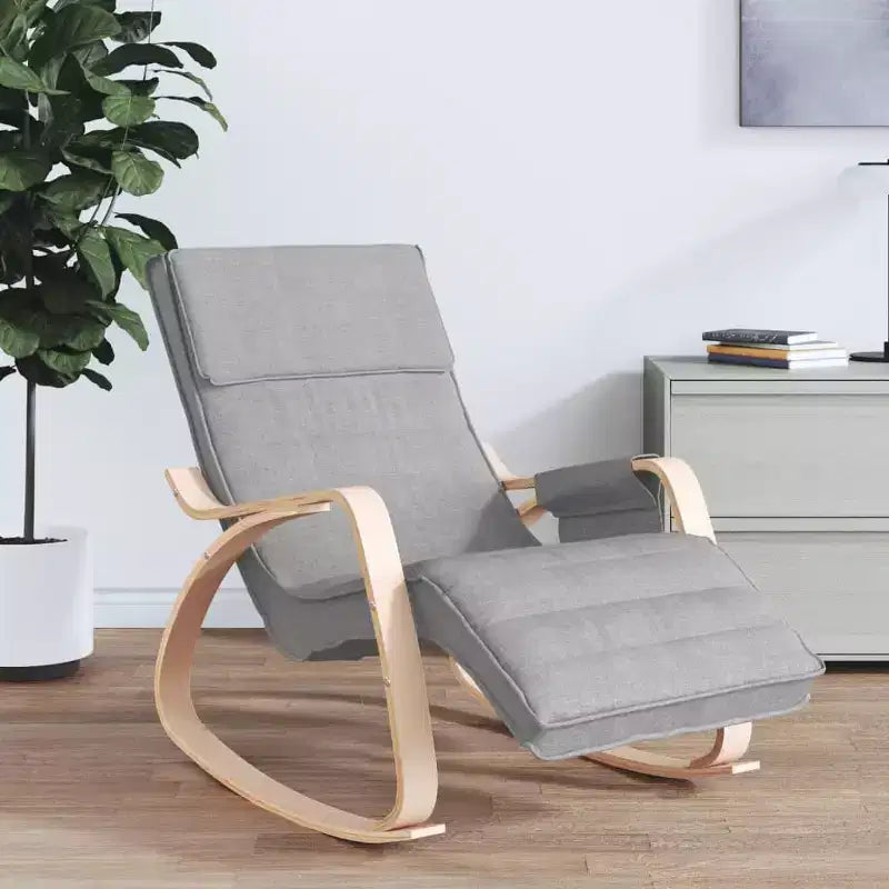 CLIHOME Sedia a dondolo moderna, struttura in legno con rivestimento in tessuto traspirante, dondolo a bilanciere con cuscino per soggiorno, camera da letto