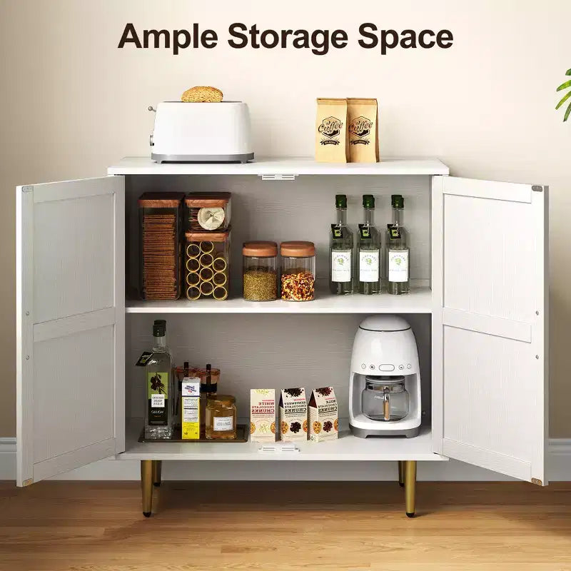 Armadietto contenitore Heynemo a 2 ante, credenza moderna in legno con ripiani regolabili, madia autoportante per soggiorno, camera da letto