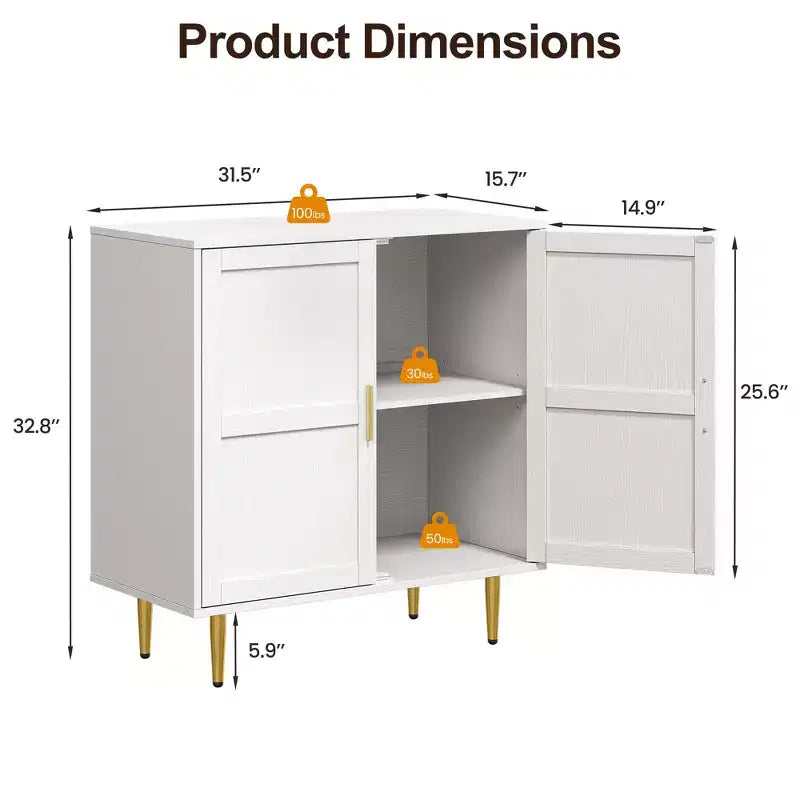 Armadietto contenitore Heynemo a 2 ante, credenza moderna in legno con ripiani regolabili, madia autoportante per soggiorno, camera da letto