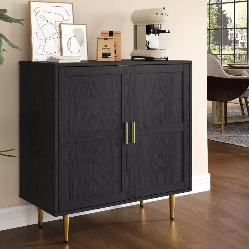 Armadietto contenitore Heynemo a 2 ante, credenza moderna in legno con ripiani regolabili, madia autoportante per soggiorno, camera da letto