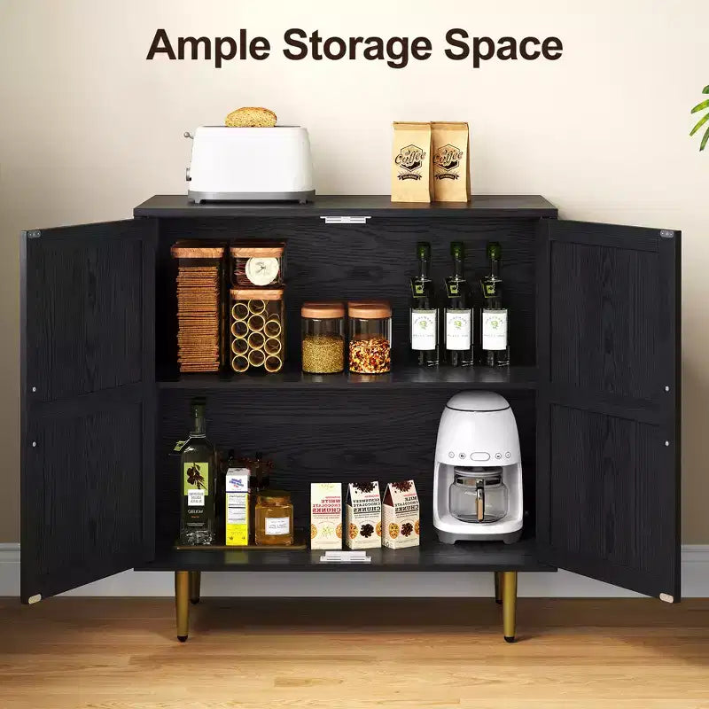 Armadietto contenitore Heynemo a 2 ante, credenza moderna in legno con ripiani regolabili, madia autoportante per soggiorno, camera da letto
