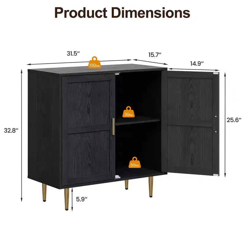 Armadietto contenitore Heynemo a 2 ante, credenza moderna in legno con ripiani regolabili, madia autoportante per soggiorno, camera da letto