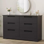 Acekool 6 Drawer Dresser for Bedroom, Modern Black Wide Storage Organizer Chest, Embedded Handles, Wooden Dresser for Living Room, Nursery, Hallway
