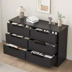 Comò Acekool a 6 cassetti per camera da letto, cassettiera moderna nera ampia, maniglie integrate, comò in legno per soggiorno, cameretta, corridoio