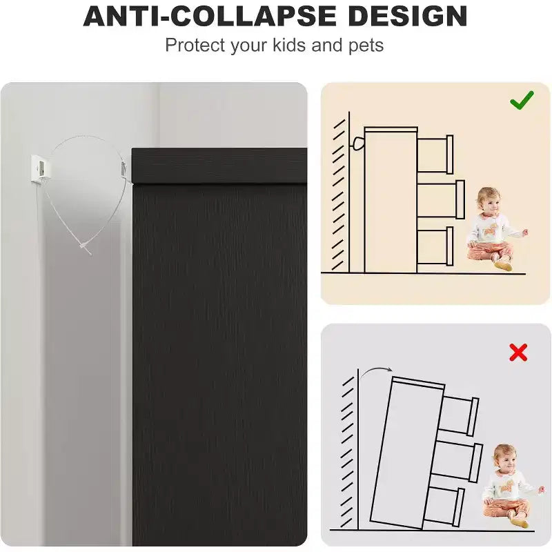 Comò Acekool a 6 cassetti per camera da letto, cassettiera moderna nera ampia, maniglie integrate, comò in legno per soggiorno, cameretta, corridoio