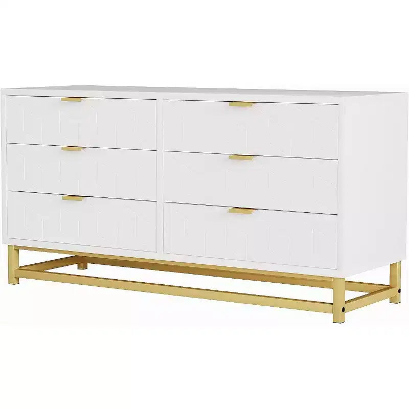 Cassettiera stretta a 6 cassetti Acekool 120 cm - Design salvaspazio con dettagli metallici per camera da letto e ingresso