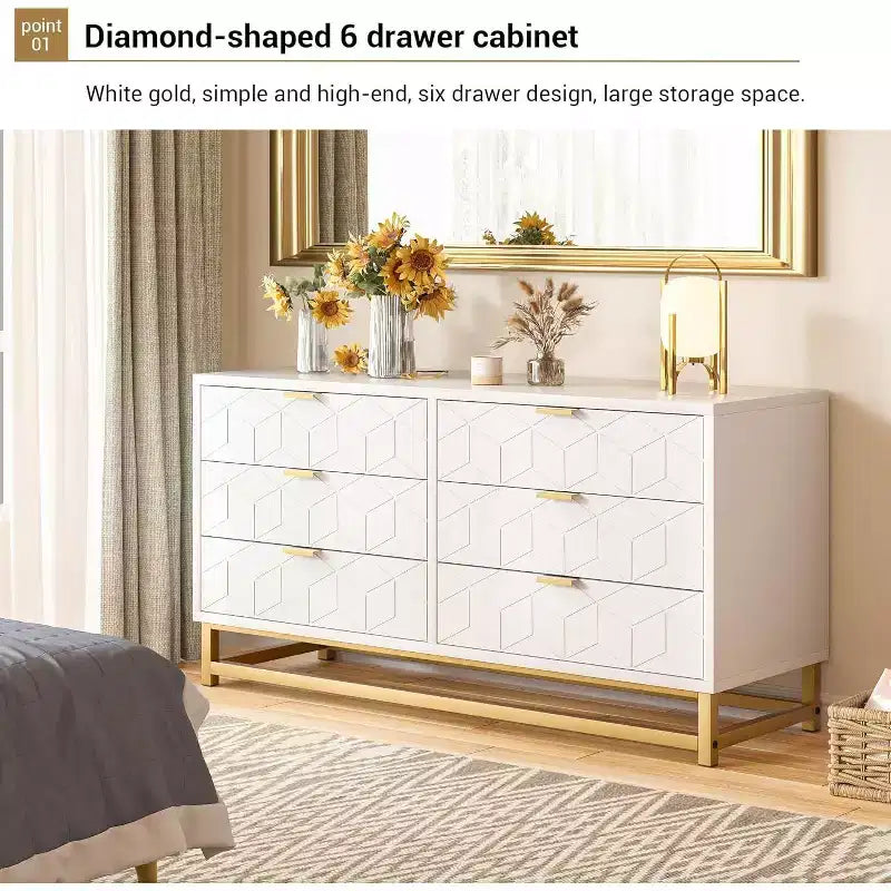 Cassettiera stretta a 6 cassetti Acekool 120 cm - Design salvaspazio con dettagli metallici per camera da letto e ingresso