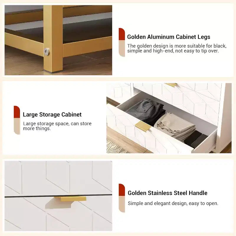 Cassettiera stretta a 6 cassetti Acekool 120 cm - Design salvaspazio con dettagli metallici per camera da letto e ingresso
