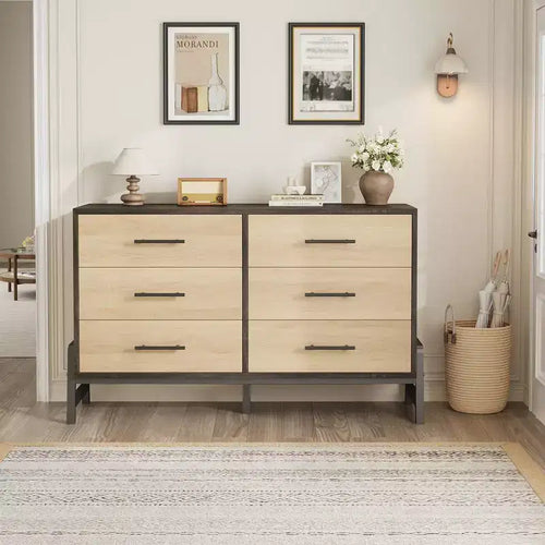 6 Chest of Dresser, Wide Drawer Storage Dresser, Freestanding Wood Closet Storage Dresser Chest for Living Room, Bedroom, Entryway