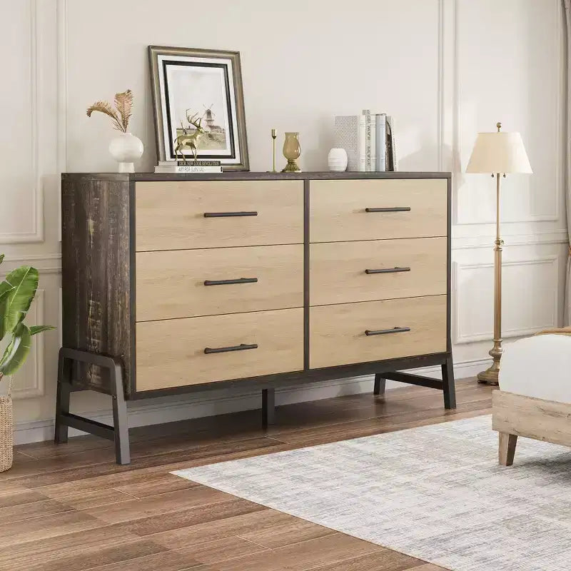 Comò a 6 cassetti, Cassettiera ampia, Cassettiera indipendente in legno per soggiorno, camera da letto, ingresso