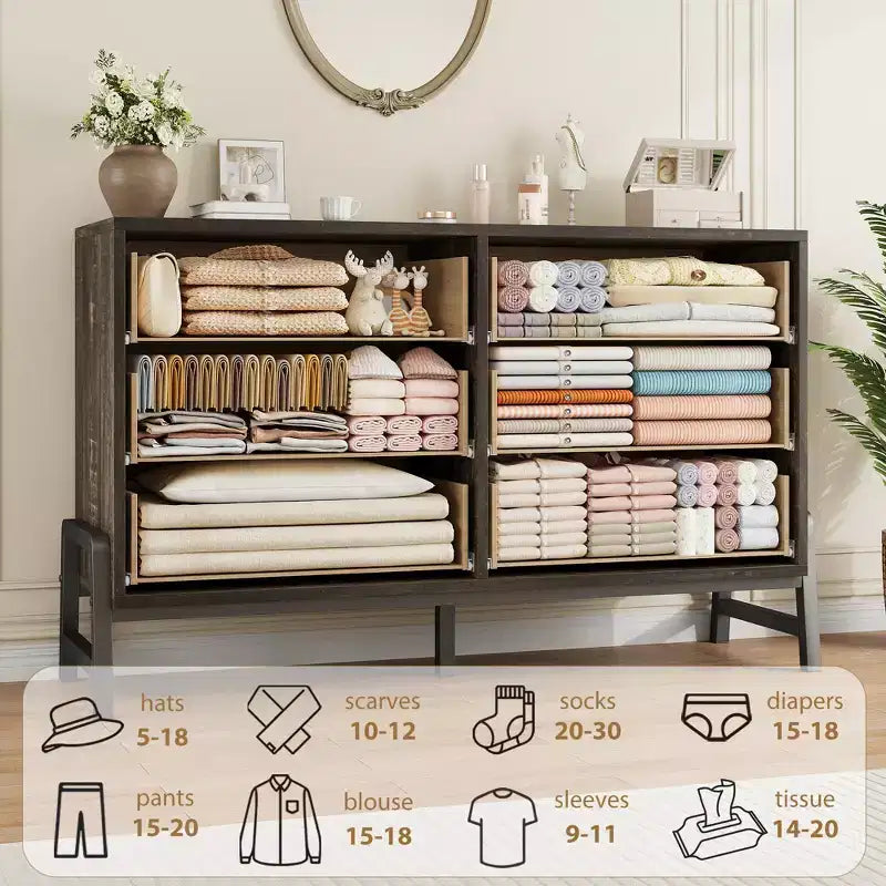 Comò a 6 cassetti, Cassettiera ampia, Cassettiera indipendente in legno per soggiorno, camera da letto, ingresso