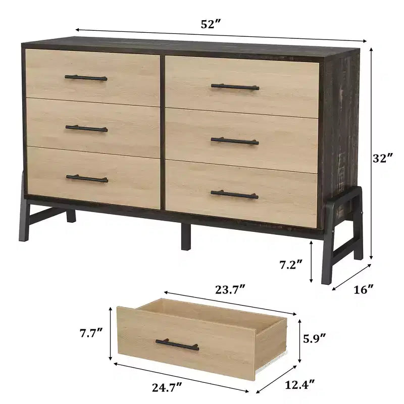 Comò a 6 cassetti, Cassettiera ampia, Cassettiera indipendente in legno per soggiorno, camera da letto, ingresso