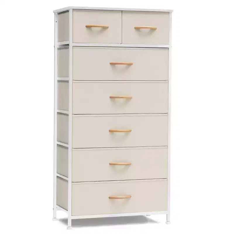 Crestlive Products Cassettiera Verticale a 7 Cassetti per Camera da Letto, Torre Portaoggetti con Robusto Telaio in Acciaio, Piano in Legno, Contenitori in Tessuto Facilmente Estraibili, Maniglie