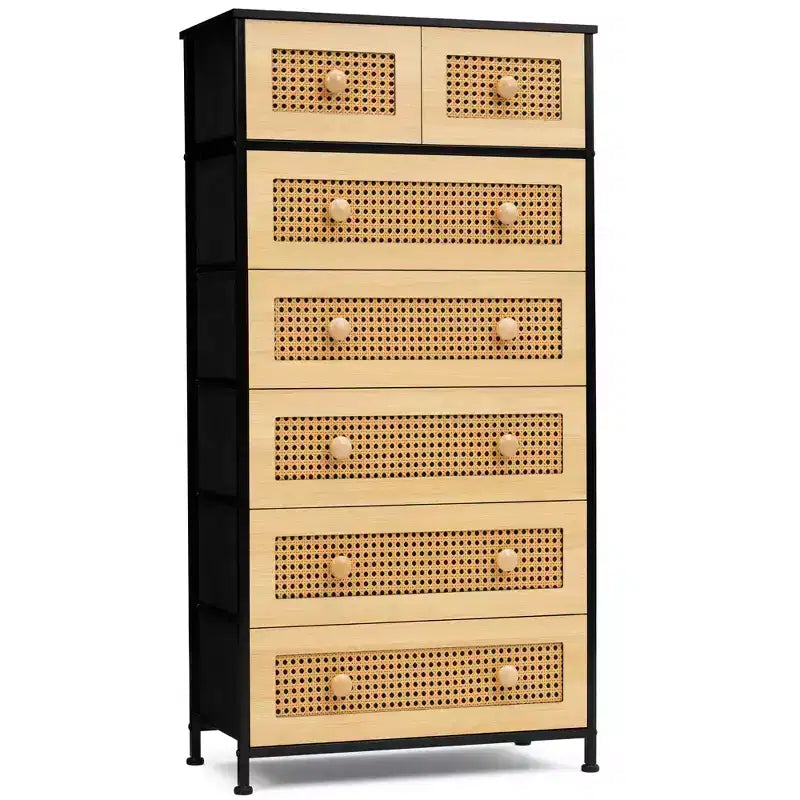 Crestlive Products Cassettiera Verticale a 7 Cassetti per Camera da Letto, Torre Portaoggetti con Robusto Telaio in Acciaio, Piano in Legno, Contenitori in Tessuto Facilmente Estraibili, Maniglie