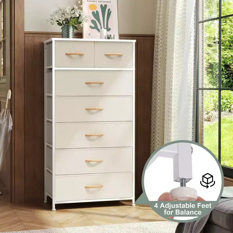 Crestlive Products Cassettiera Verticale a 7 Cassetti per Camera da Letto, Torre Portaoggetti con Robusto Telaio in Acciaio, Piano in Legno, Contenitori in Tessuto Facilmente Estraibili, Maniglie