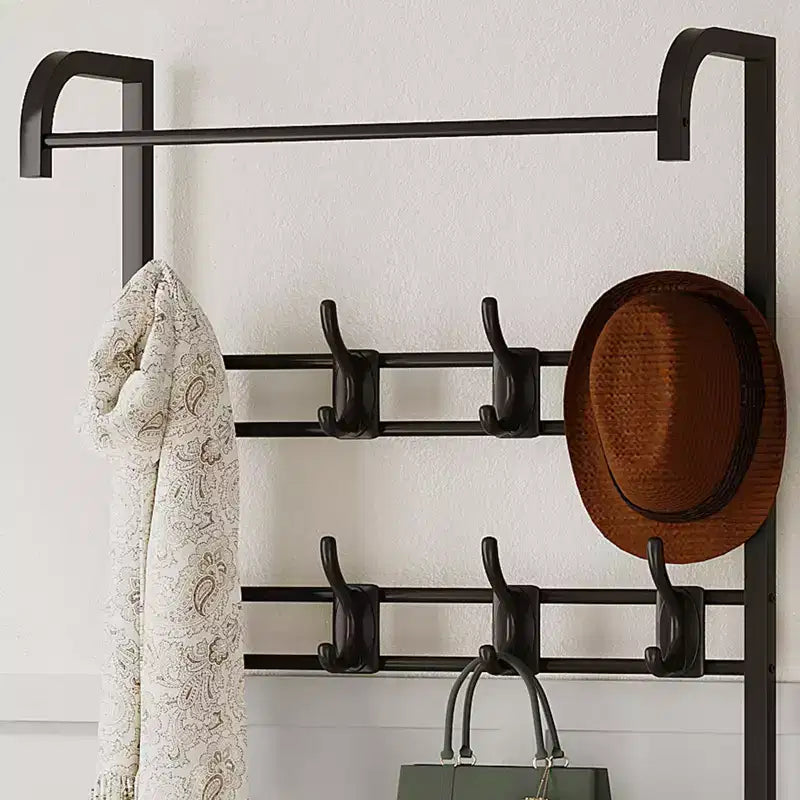 Meuble d'entrée 3-en-1 avec porte-manteaux, rangement pour chaussures et tiroir, banc d'entrée avec cadre en acier robuste, organisateur multifonctionnel pour vestiaire