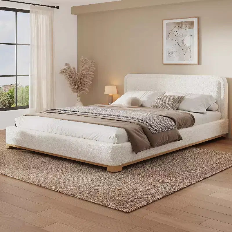 Letto a piattaforma Christopher Knight Home Beau moderno imbottito in bouclé con testiera curva